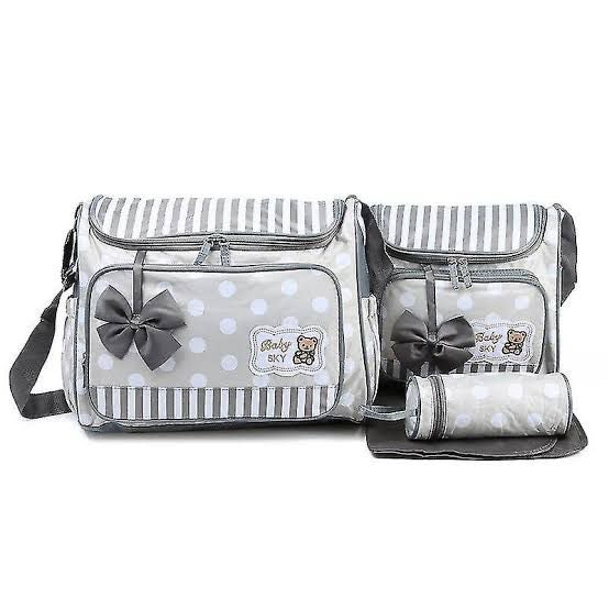 BABY DIAPER BAG 3 PCS - GREY DOTTED