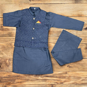 Royal Blue Kids Shalwar Kameez with Embroidered Waistcoat