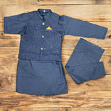 Royal Blue Kids Shalwar Kameez with Embroidered Waistcoat