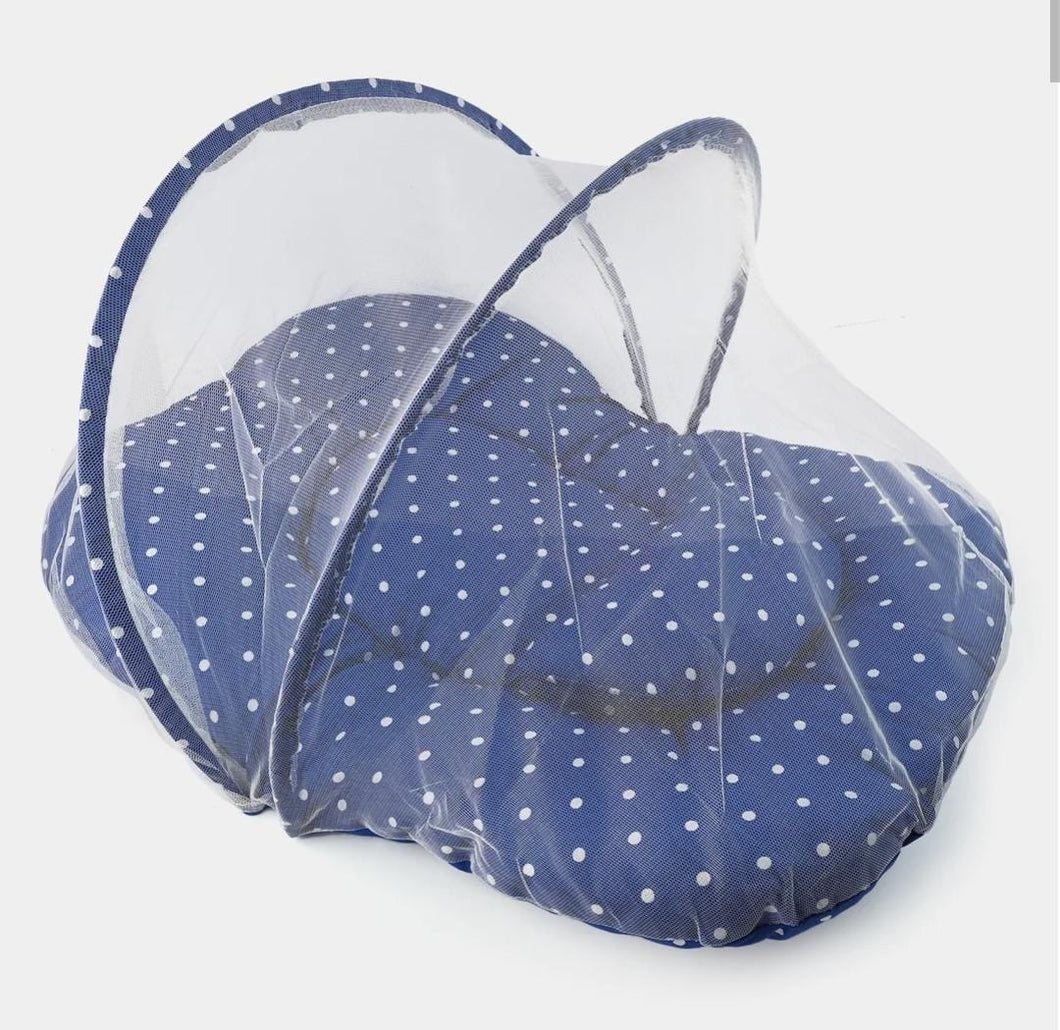 BABY MATTRESS WITH MOSQUITO NET-BLUE DOTTED