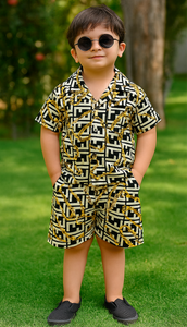 Premium Quality Baby Boy/Girl Summer Co-ord Suit- GOLDEN CHAIN PRINT