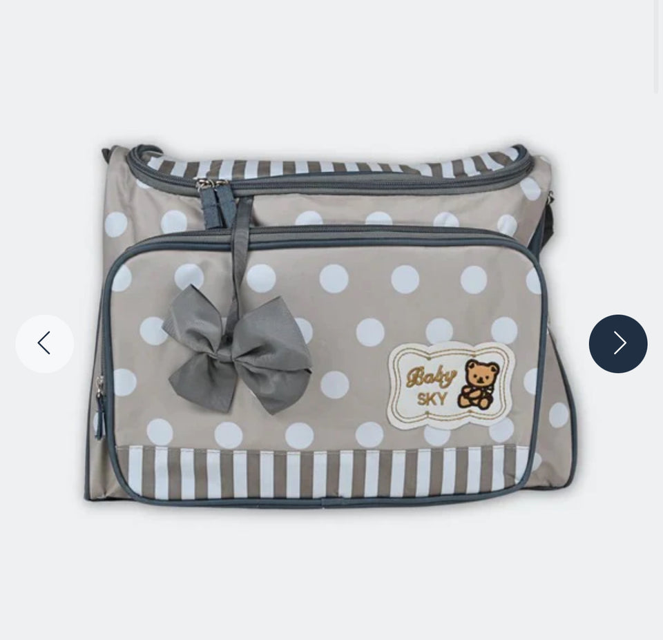 BABY DIAPER BAG - GREY DOTTED