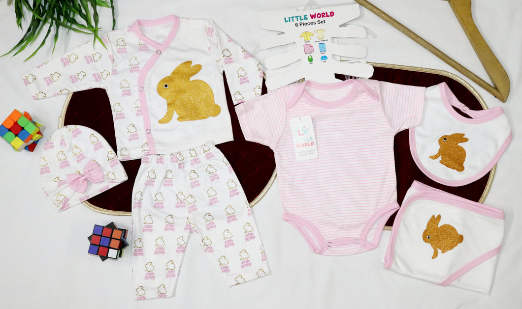 6 Pcs Newborn kids Clothing Set Pink Rabbit(0-6 Months)