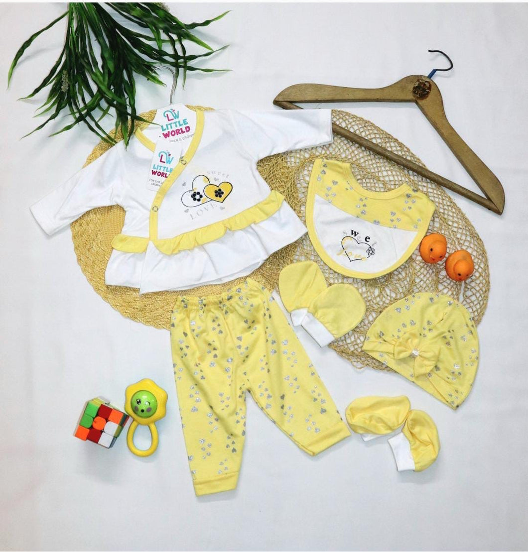 6 Pcs Newborn Clothing Set Yellow(0-6M)