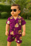 PREMIUM QUALITY BABY BOY SUMMER CO-ORD SUIT- PURPLE BEAR FACE PRINT