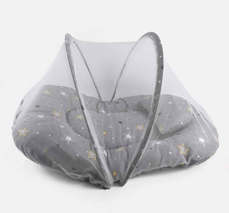 BABY MATTRESS WITH MOSQUITO NET-GREY