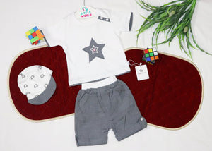 3 PCS STAR SUIT SET GREY