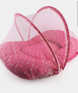 BABY MATTRESS WITH MOSQUITO NET-PINK DOTTED