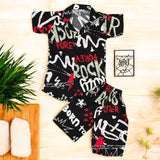Black “Rock Forever” Graphic Shirt & Shorts Set for Kids