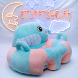 Learn to Sit with Back Support Baby Floor Seat New Side Face BLUE WHALE