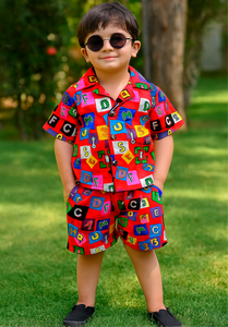 PREMIUM QUALITY BABY BOY SUMMER CO-ORD SUIT- RED ALPHABET