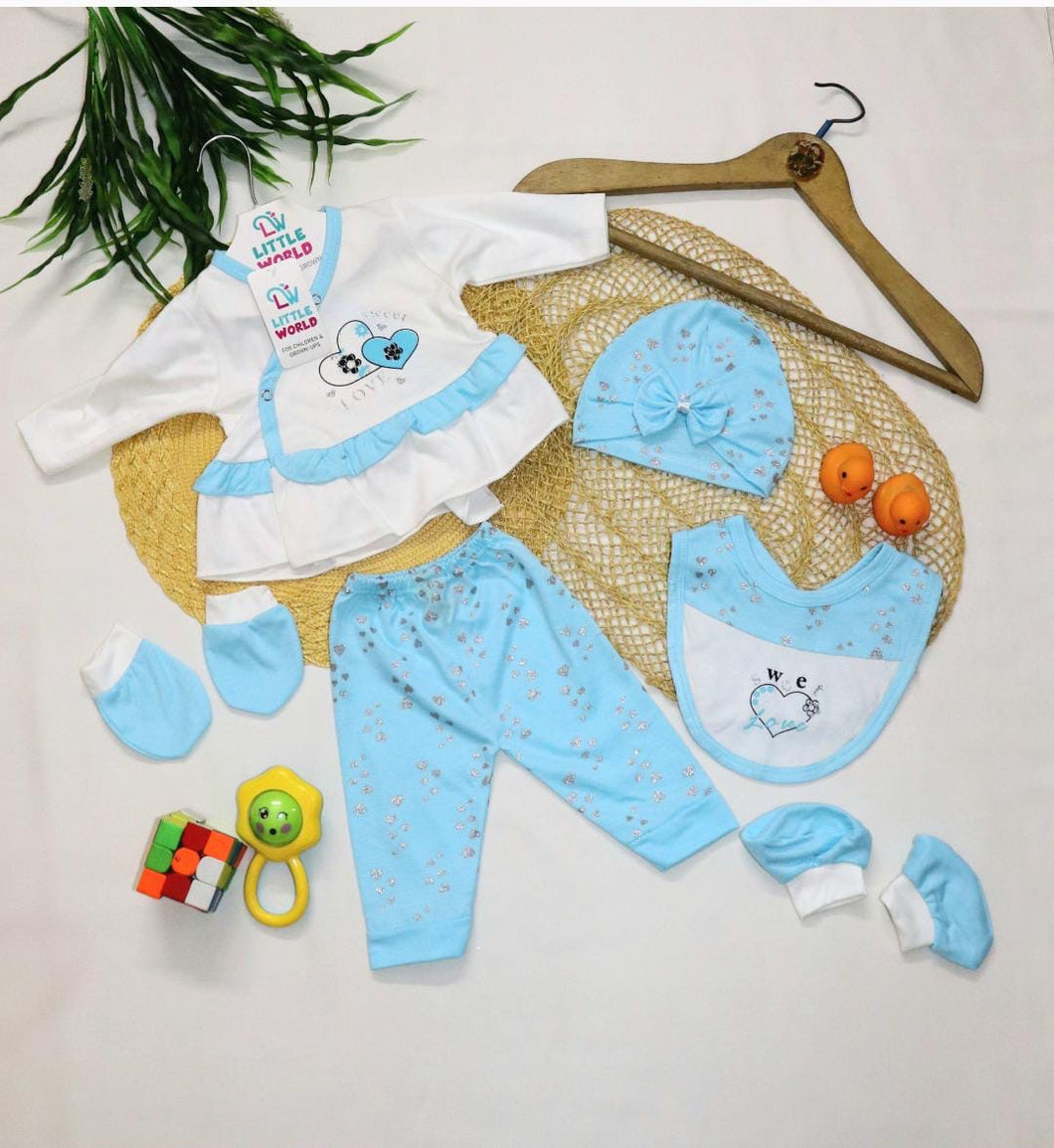 Newborn 6 Pcs Clothing Set Blue (0-6M)