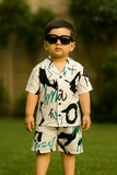 PREMIUM QUALITY BABY BOY SUMMER CO-ORD SUIT- BOLD WHITE PRINT