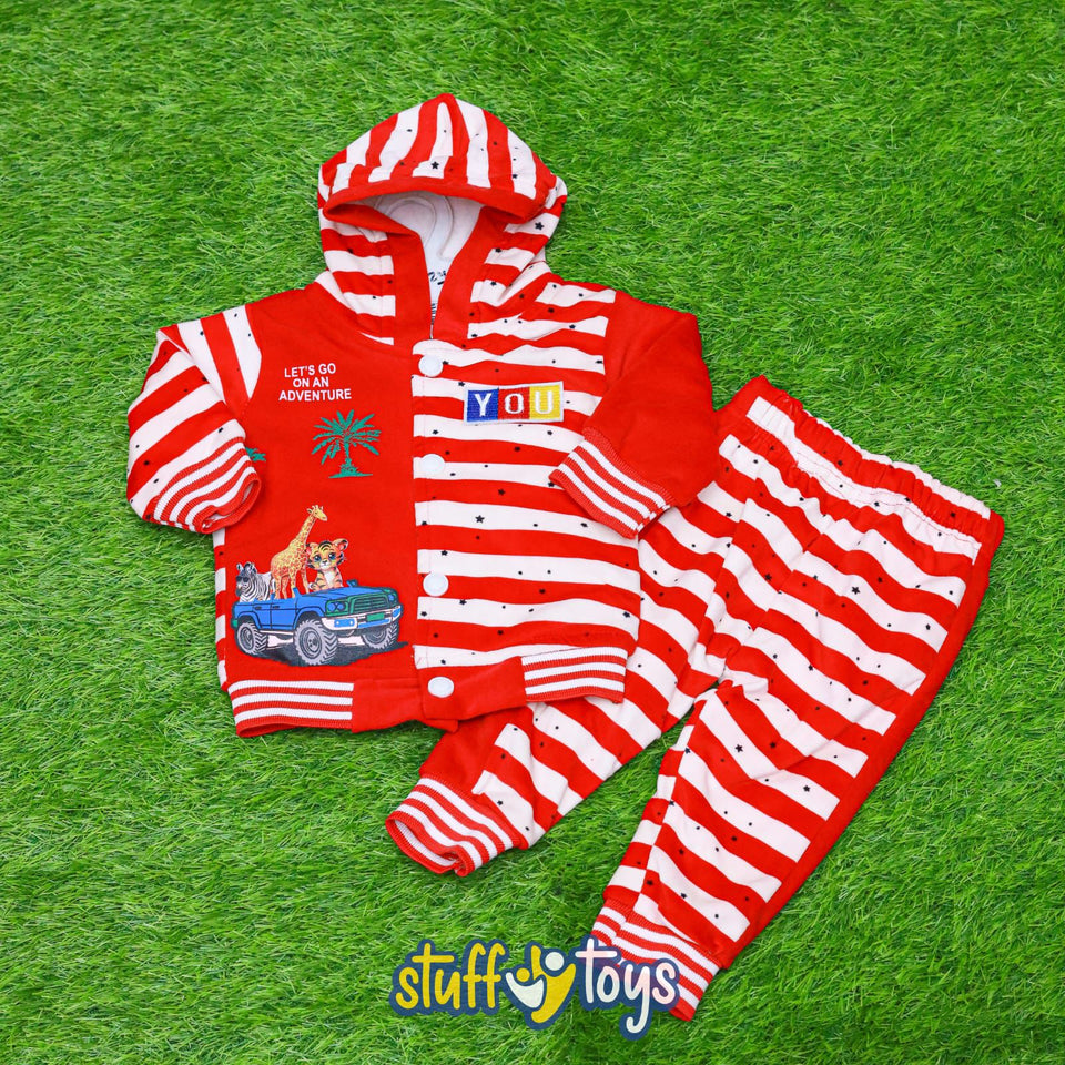 Red and White Striped Baby Jacket and Pants Set-G236
