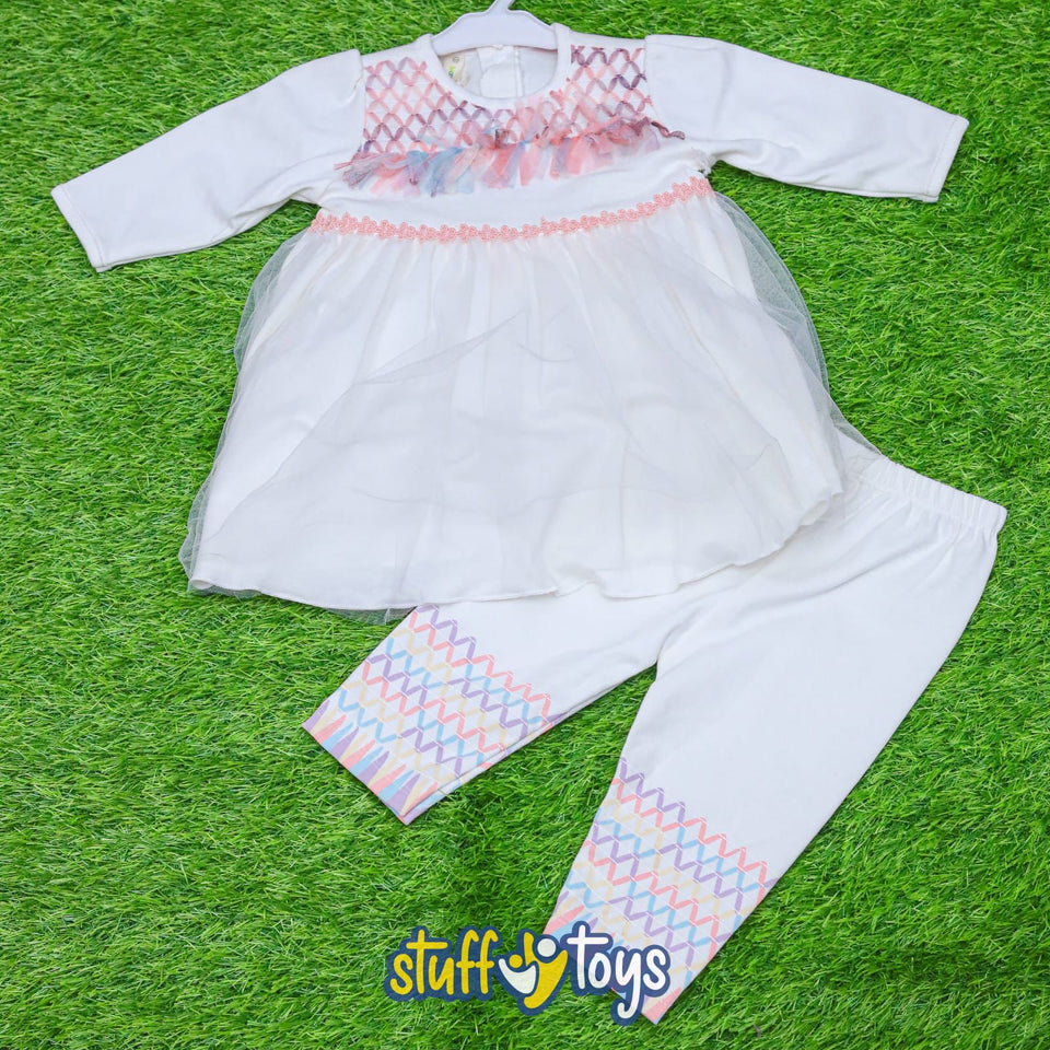 Baby Girl's White Dress and Leggings Set-G244