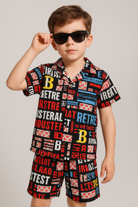 Trendy Multicolor Graphic Print Shirt & Shorts Set for Kids