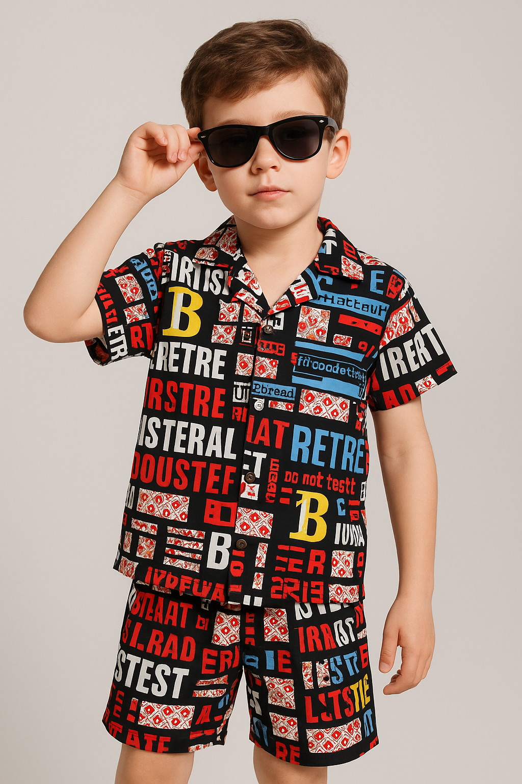 Trendy Multicolor Graphic Print Shirt & Shorts Set for Kids
