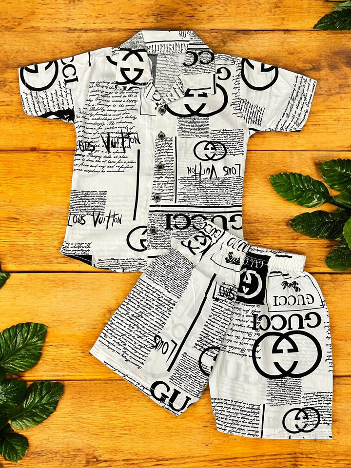 PREMIUM QUALITY BABY BOY SUMMER CO-ORD SUIT- WHITE TRENDING PRINT