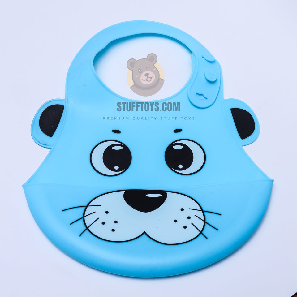 Silicone Water Proof Bib with Food Catcher Tray Blue Lion