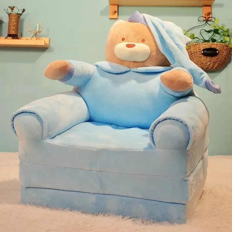 3 LAYER SOFA COMBED KIDS FOLDING SOFA- BLUE CAP BEAR