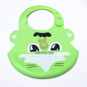 Silicone Water Proof Bib with Food Catcher Tray- Green Rabbit