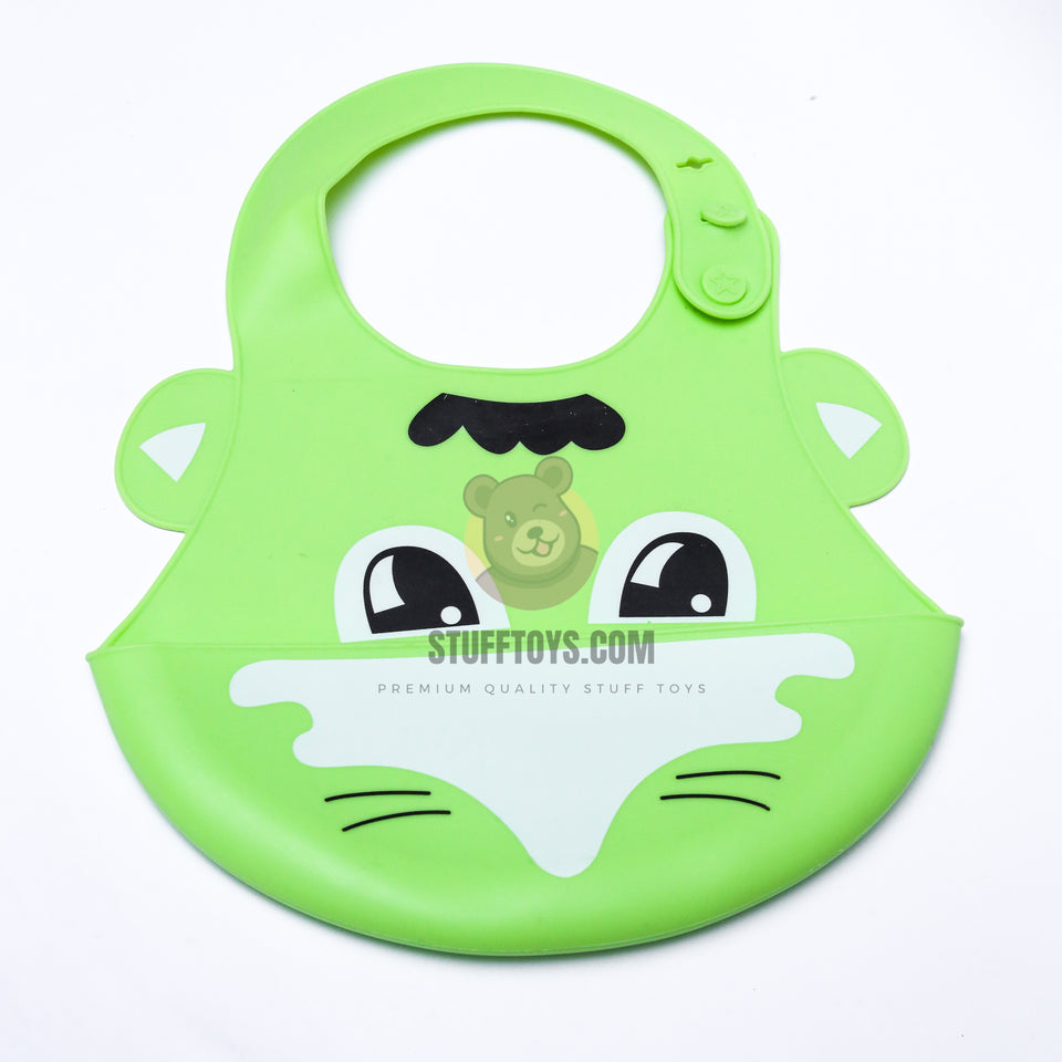 Silicone Water Proof Bib with Food Catcher Tray- Green Rabbit